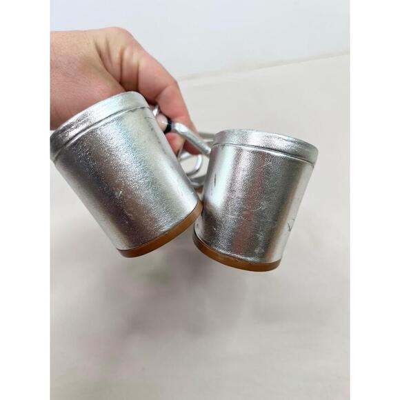 Schutz Silver Strappy Design Block Heel Open Toe Sandal Leather Womens Size 8.5B - Picture 6 of 13